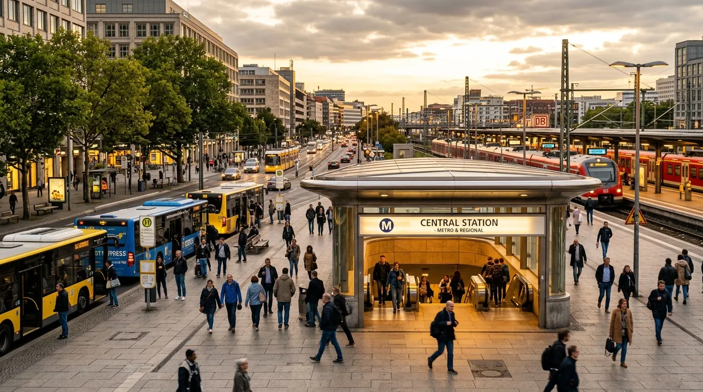 Gare Tiburtina à Rome avec voyageurs et transports urbains